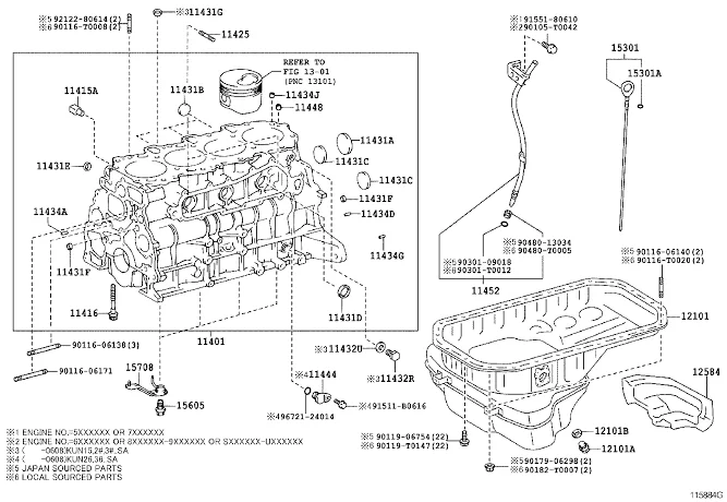 Toyota Hilux Spare Parts List and Part Numbers: Engine