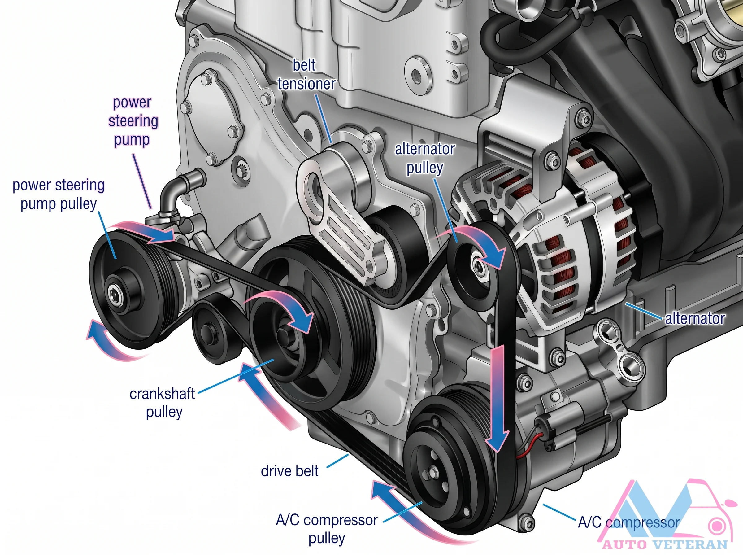 Belt Routing V6 Power Steering Alternator