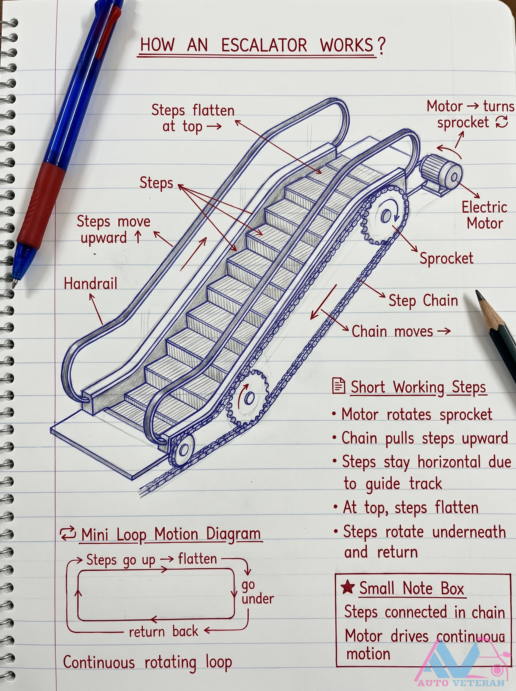 Escalator Step Chain and Flattening Mechanism