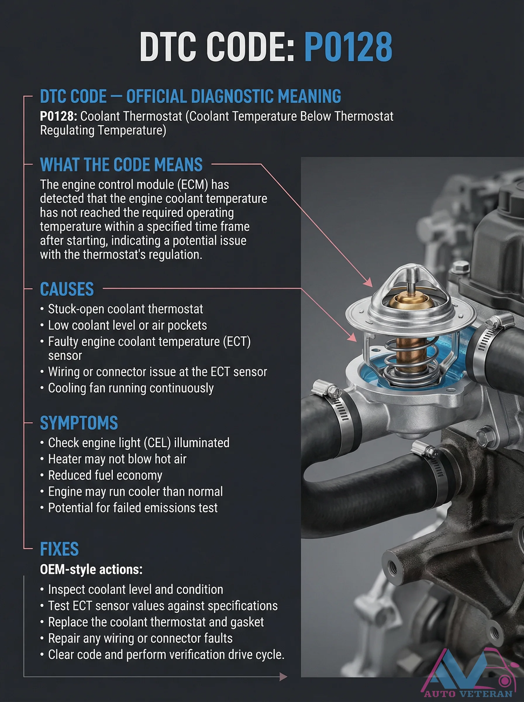 P0128 Coolant Thermostat DTC Diagnosis and Symptoms