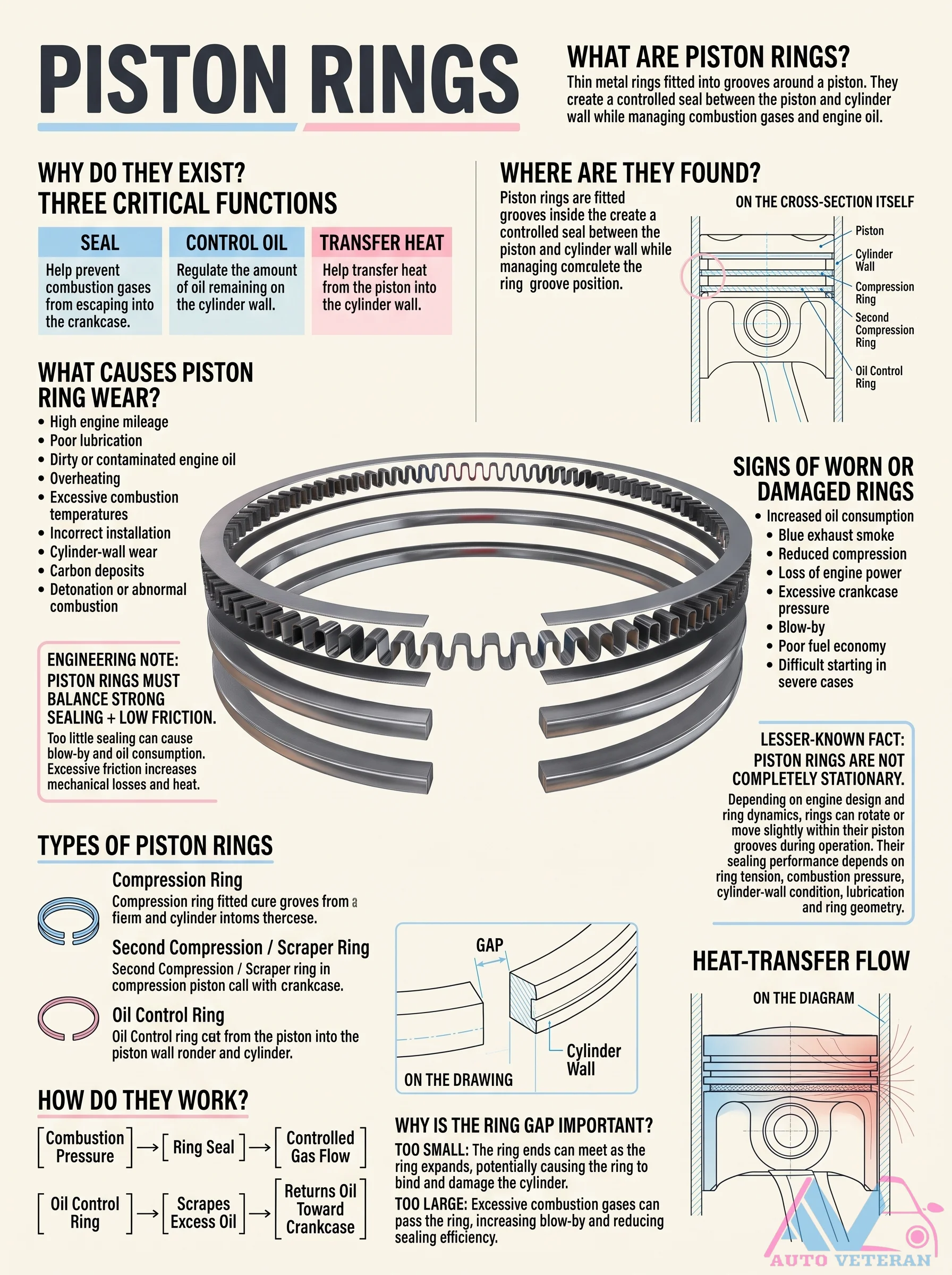 Piston Rings: Wear Signs and Three Functions