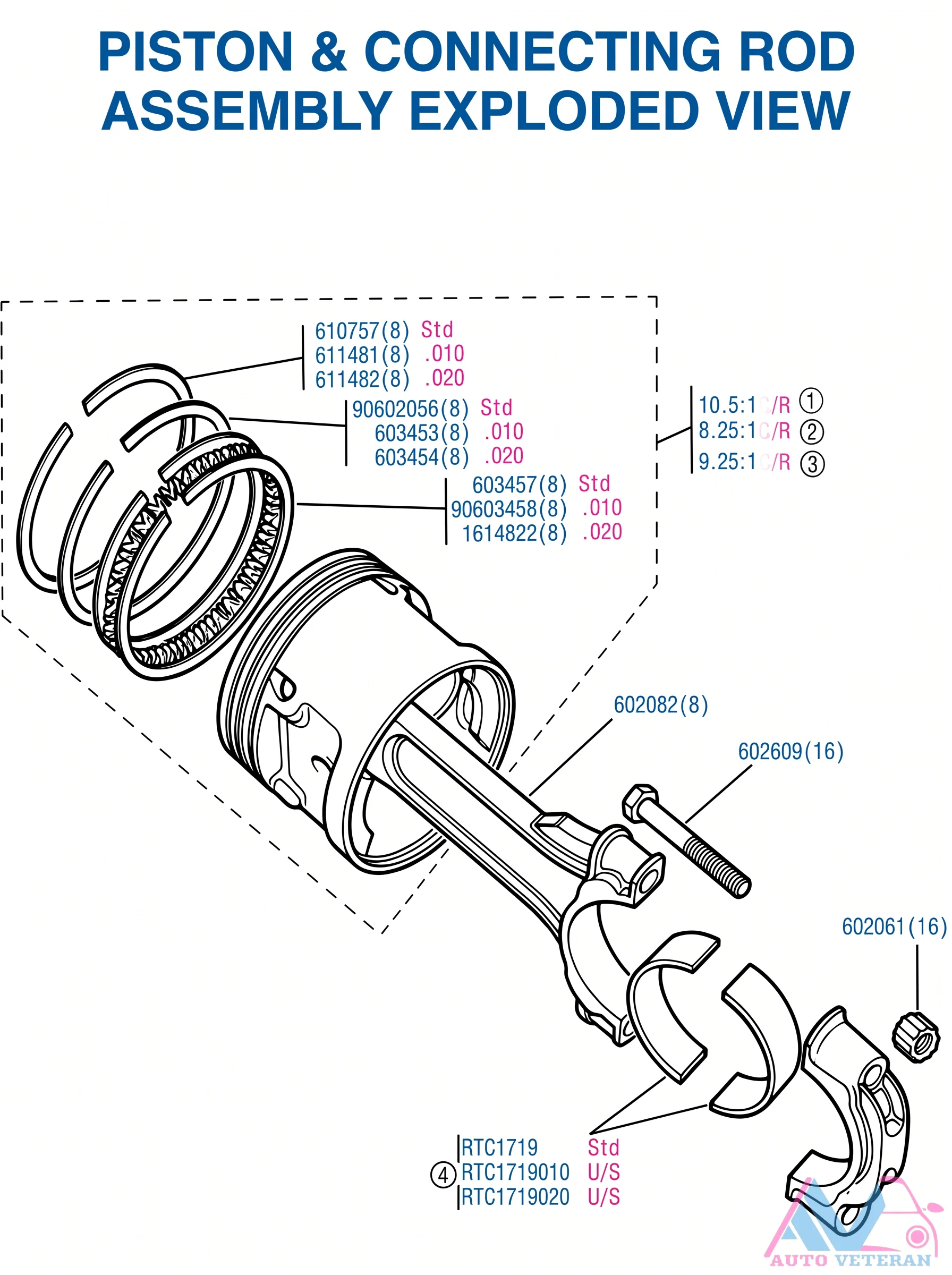 Piston and Rod Exploded View Std and Oversize