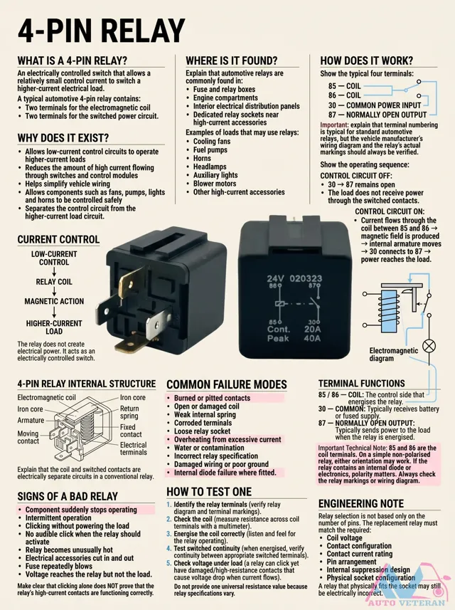 4-Pin Relay: Structure, Failure Modes, Testing