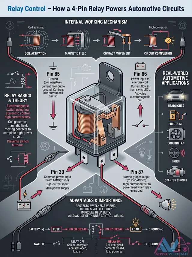 4-Pin Relay Internal Working Mechanism and Applications