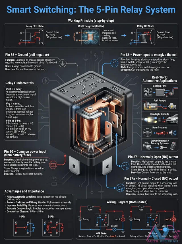 5-Pin Relay System Working Principle Step-by-Step