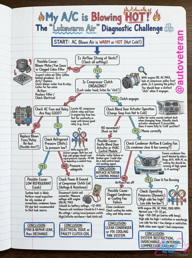 AC Blowing Hot Air Diagnostic Flowchart
