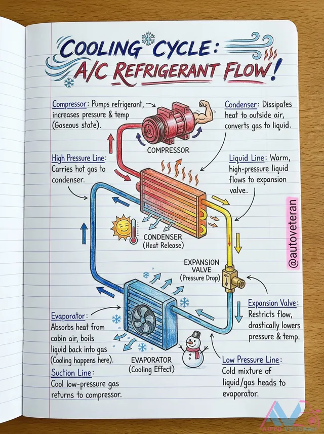 AC Refrigerant Flow in the Cooling Cycle