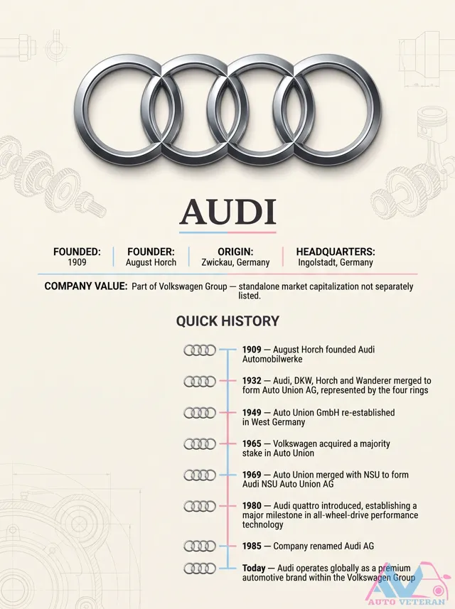 Audi Founded in 1909 by August Horch
