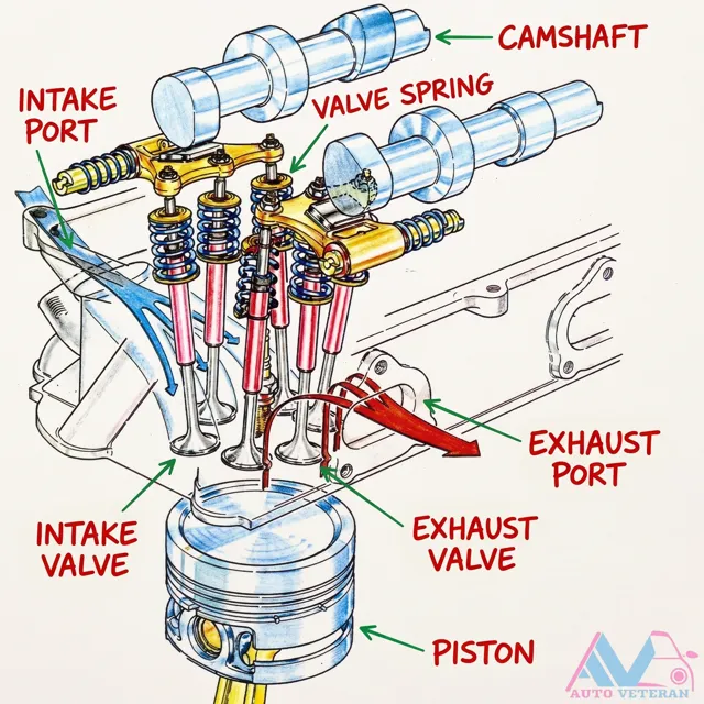 Camshaft and Valve Layout: Intake and Exhaust Ports