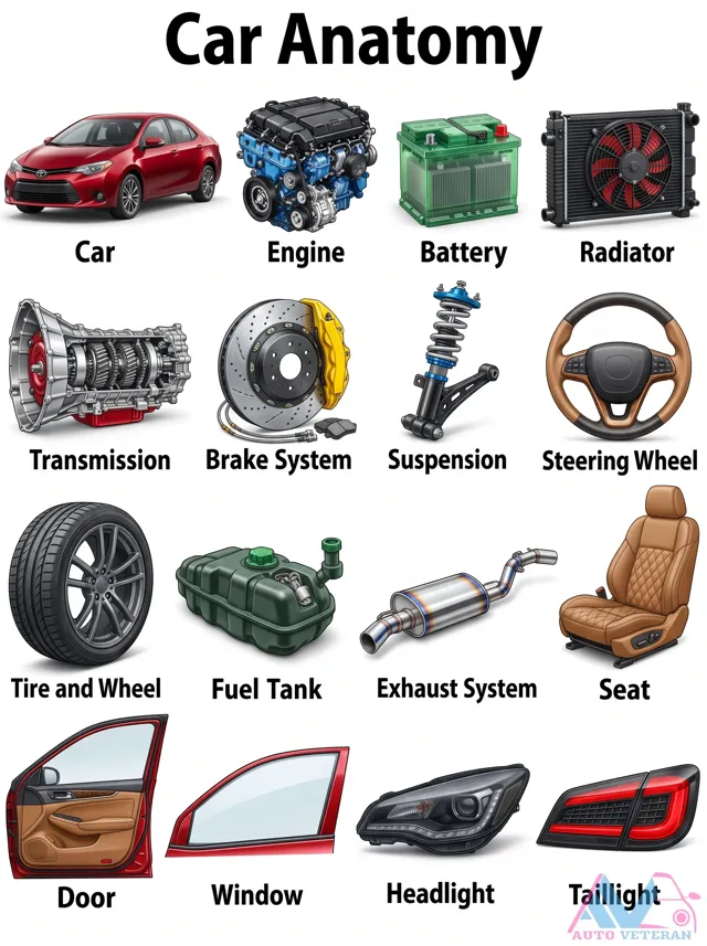 Car Anatomy: Labeled Vehicle Systems Diagram