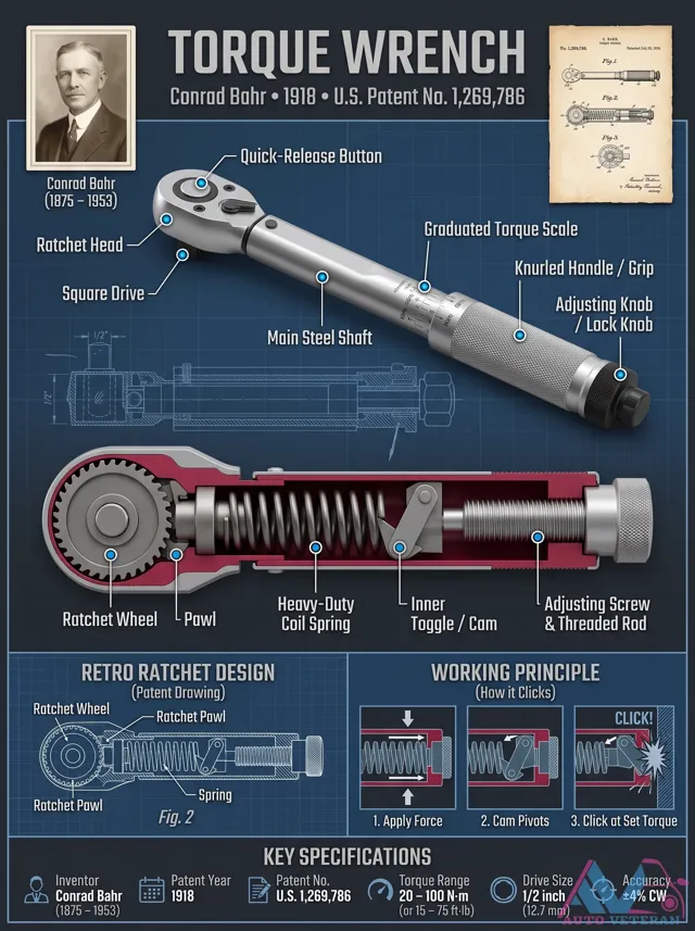 Conrad Bahr 1918 Torque Wrench Patent