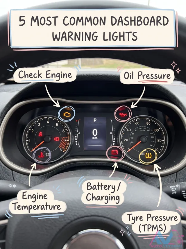 Common Dashboard Warning Lights: Engine, Oil, Battery
