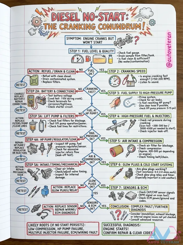 Diesel No-Start Cranking Diagnosis Guide
