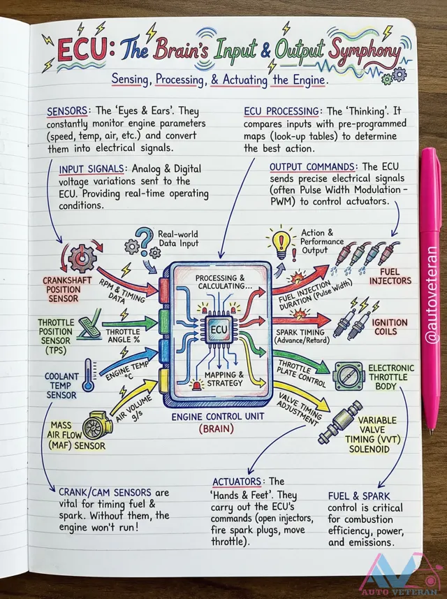 ECU Input Sensors and Output Actuator Diagram