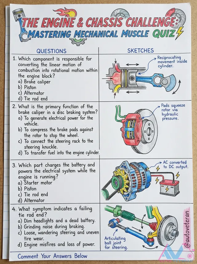 Engine and Chassis Quiz Questions on Piston and Brake