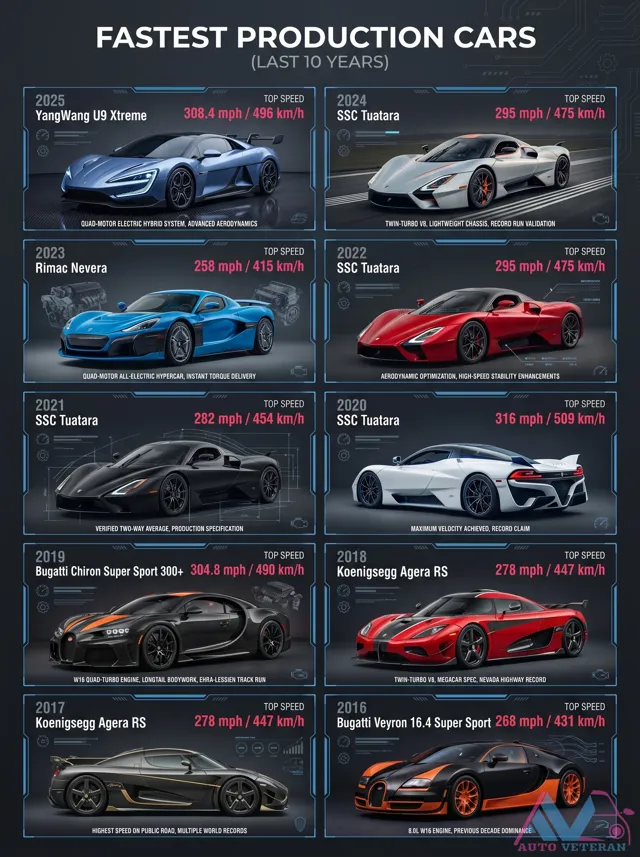 Fastest Production Cars Top Speed Comparison 2025-2024