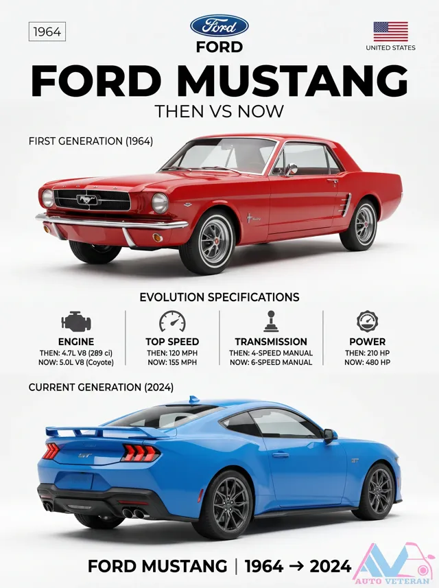 Ford Mustang 1964 vs 2024 Specs Comparison