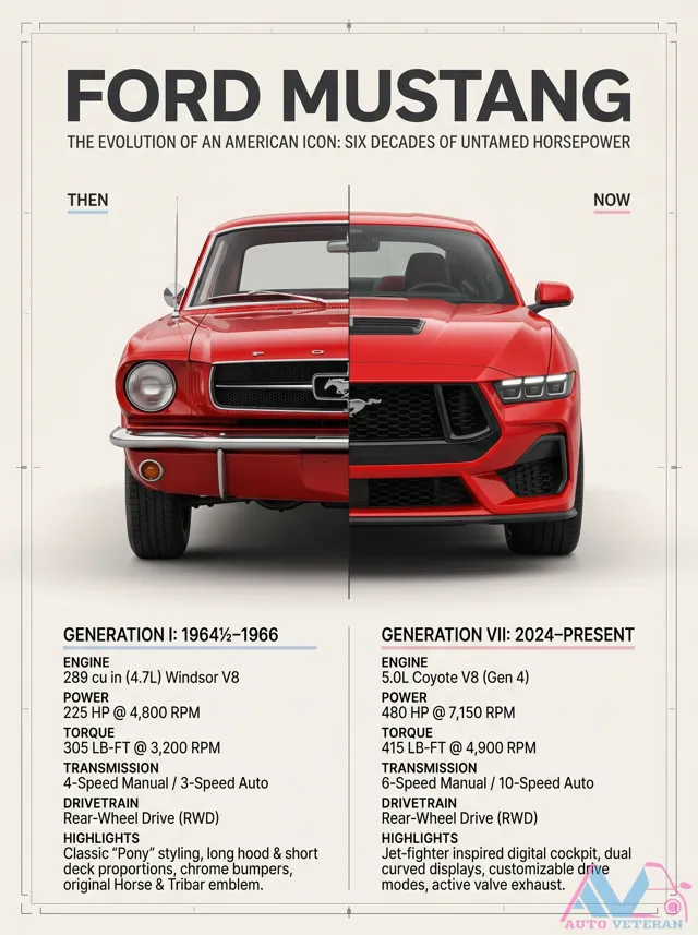 Ford Mustang Generations I and VII Specs Compared