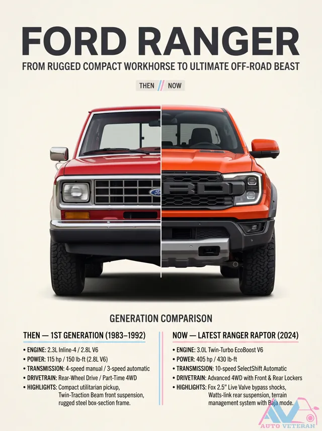 Ford Ranger Generations: 1983 vs 2024 Raptor Specs
