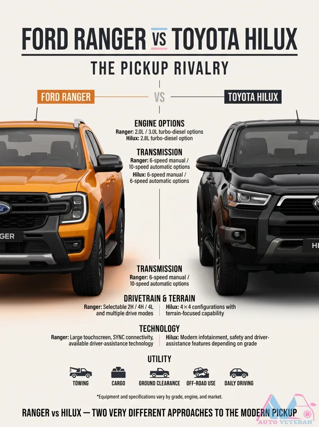 Ford Ranger vs Toyota Hilux: Engine and Transmission Options