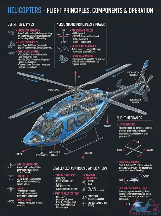 Helicopter Aerodynamics, Components, and Flight Principles