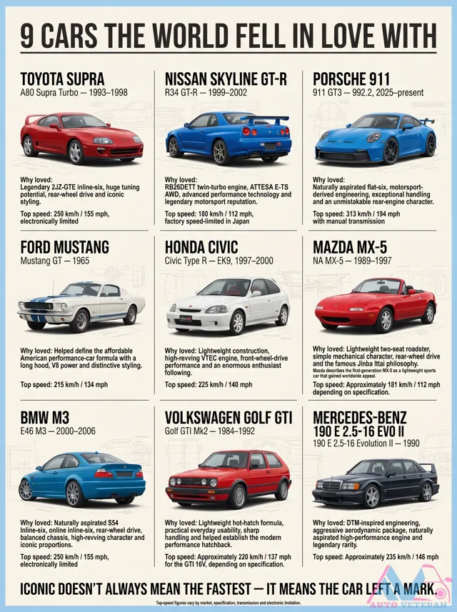 9 Iconic Cars: Supra, Skyline, 911 and More