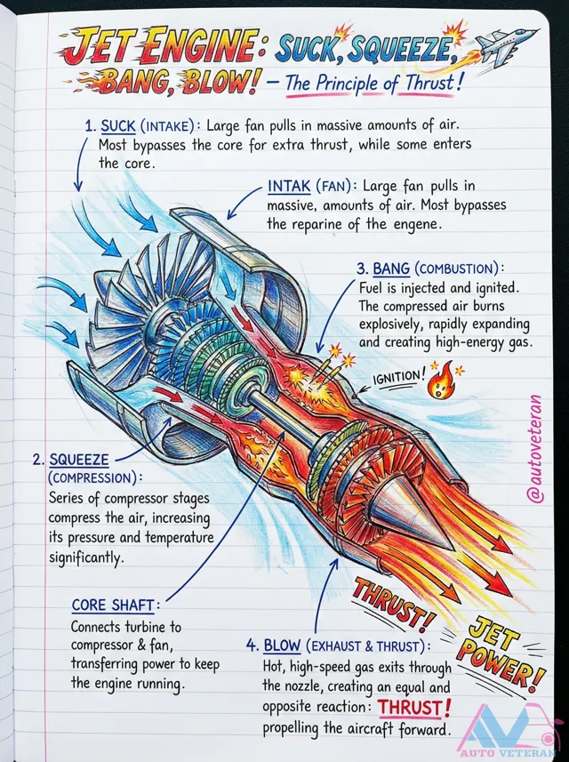 Jet Engine Four Stroke Principle of Thrust