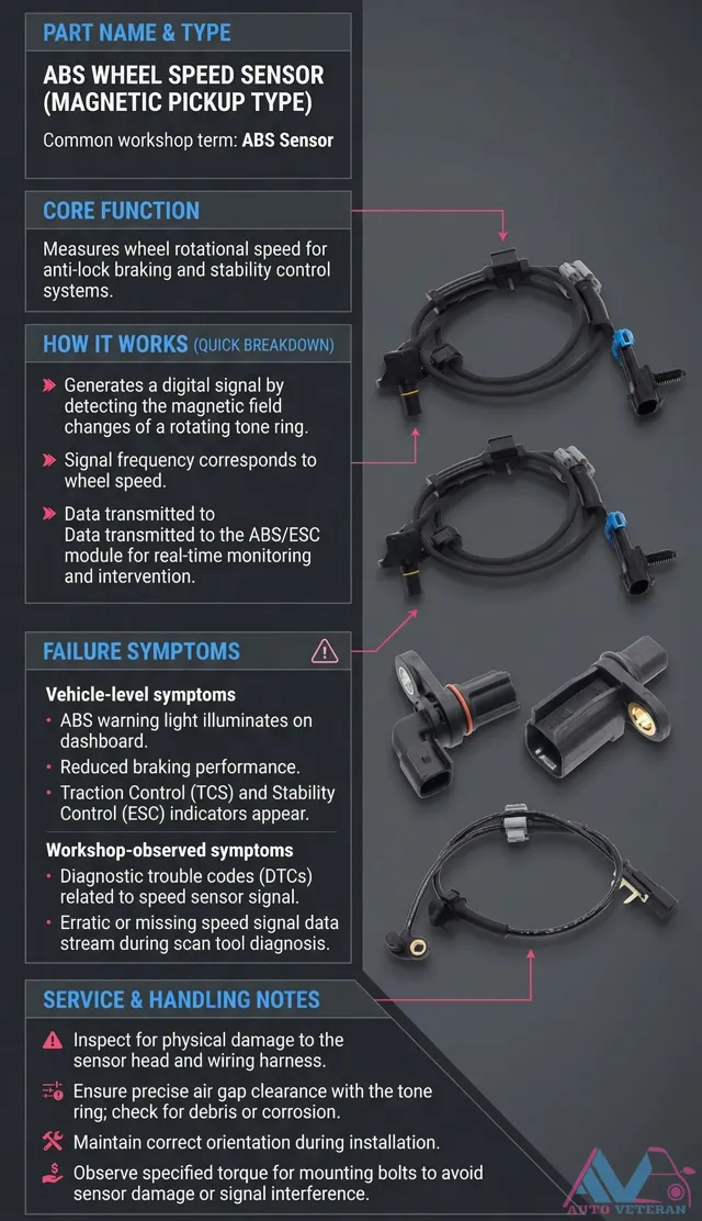 Magnetic ABS Wheel Speed Sensor Failure Symptoms