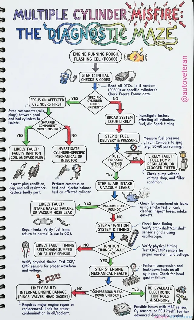 Multiple Cylinder Misfire Diagnostic Flowchart Steps