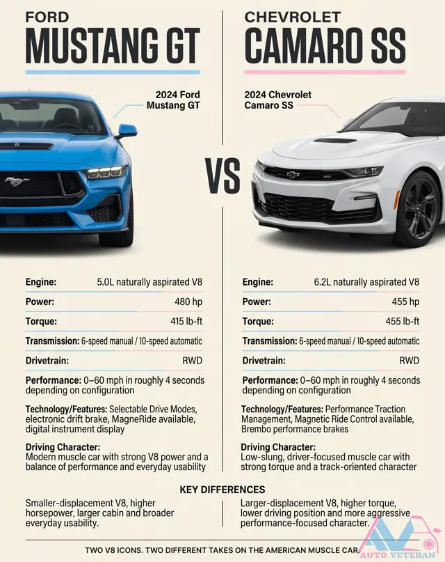 Mustang GT vs Camaro SS: V8 Muscle Car Specs