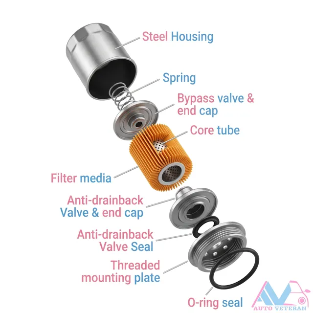 Oil Filter Cutaway With Labeled Components