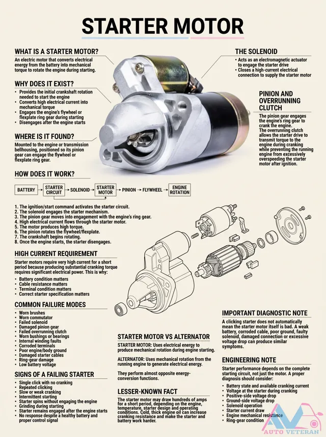 Starter Motor Operation and Failure Symptoms