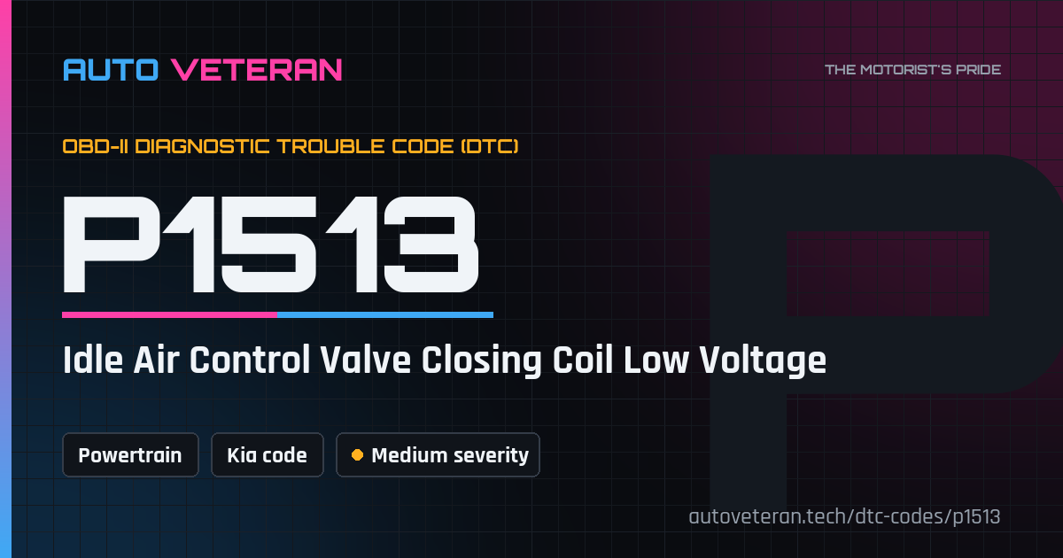 P1513 Kia Code: Idle Air Control Valve Closing Coil Low Voltage