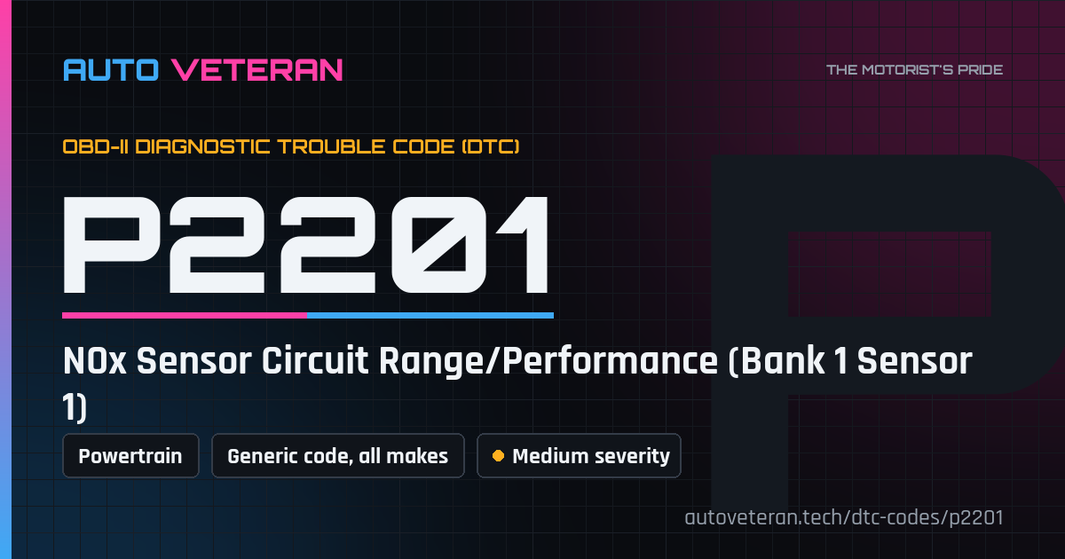 P2201 Code: NOx Sensor Circuit Range/Performance (Bank 1 Sensor 1)